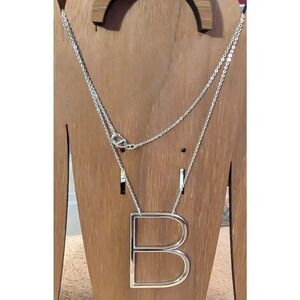 New Letter‎ Initial B Pendant 20" Necklace Silver Tone Large Monogram Chain Bold